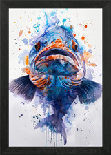 Listing image for Coelacanth Watercolor Framed Wall Art Poster Canvas Print Picture