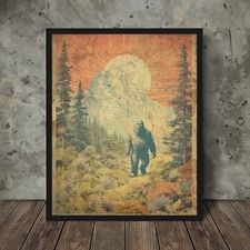 Listing image for Vintage SASQUATCH Forest BOTANICAL Wall Art, Bigfoot Flower Cryptid Tree Decor