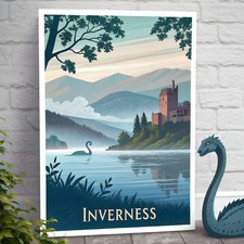 Listing image for Mystical Inverness Scotland Travel Poster - Loch Ness Monster Art Print_moreDeta