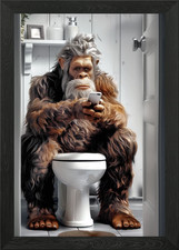 Listing image for Bigfoot on the Toilet Framed Wall Art Poster Canvas Print Picture