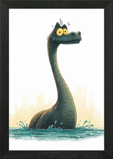 Listing image for Cartoon Loch Ness Monster in Water Framed Wall Art Poster Canvas Print Picture