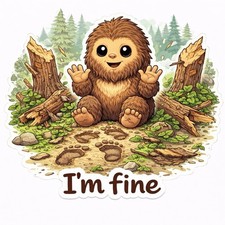 Listing image for Cryptid Sticker Set “I’m Fine” Bigfoot Mothman Cute Monster Sticker Set