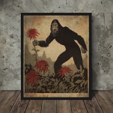 Listing image for Vintage SASQUATCH BOTANICAL Wall Art, Bigfoot Flower Decor, Cryptid Floral Gift