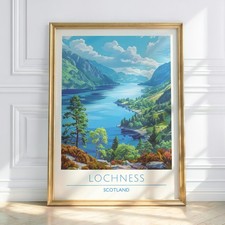 Listing image for Loch Ness Scotland Travel Poster Print, Scottish Highlands Wall Art, Mountain