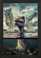 Listing image for Nessie visits the Kelpies Framed Wall Art Poster Canvas Print Picture